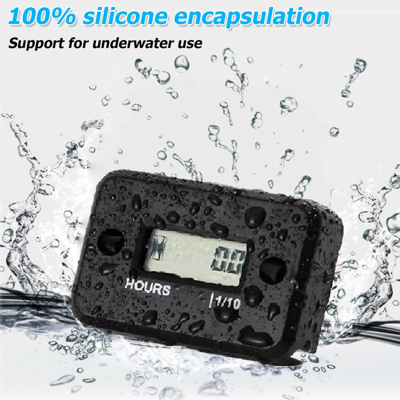 Car Digital Inductive Hour Meter Waterproof IP68, for Gas Engine Generator Temperature Gauge Lawn Mower Land Trimmer UTV Brush Cutter Tractor ATV Boat Outboard Motorcycle Dirt Bike (Black) Black