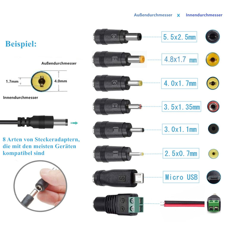 AC Adapter 12 V 2 A Power Supply AC 220 V to DC12 V 500 mA 1000 mA 1500 mA 2000 mA Power Driver 5.5 mm with 8 DC Plug Adapters Inverter Charger Transformer AC-DC Adapter (DC12V~2A) DC 12 V - 2 A