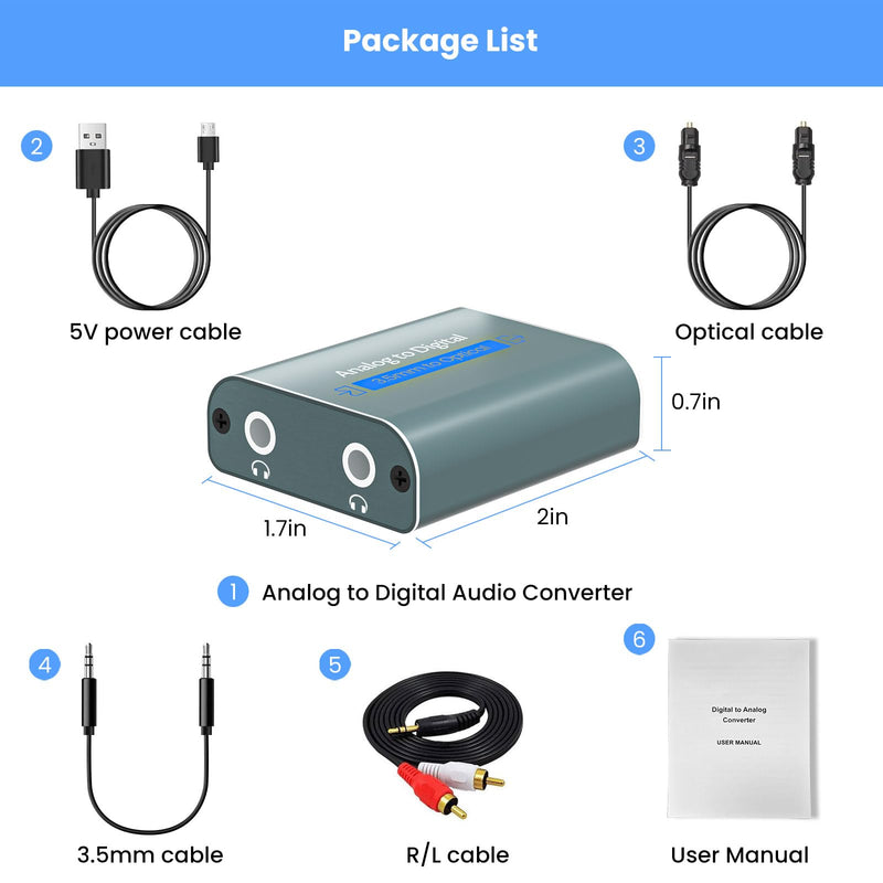 Analog to Digital Audio Converter with Cable 7ft/2.1m RCA AUX to Optical Audio Cable AUX RCA Input Optical Output, 3.5mm to Optical Audio Adapter for Soundbar, Computers, and projectors etc Green