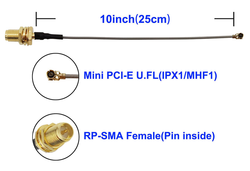 WiFi 6E Antenna Tri-Band 6GHz 5GHz 2.4GHz RP-SMA Male + 10in U.FL to RPSMA Female Extension Cable for Mini PCIe Slot WiFi Cards 2 Pcs