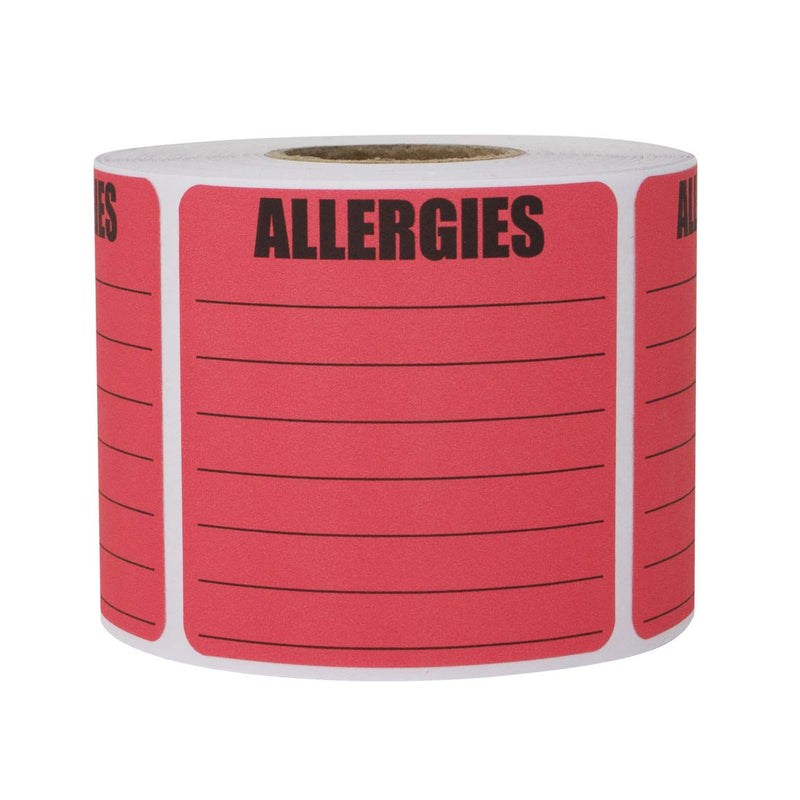 [Australia - AusPower] - 300 Allergies Stickers, 2 x 2 Inch Writable Allergy Alert Warning Labels - Pharmacy Medical Sticker Doctor Label, Adhesive - 1 Roll of 300 Large Red 