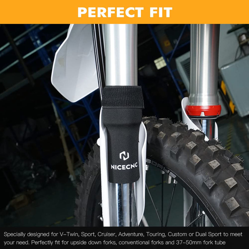 NICECNC Black Front Fork Sock 6" Fork Seal Protectors,Upside Down Forks,37-50mm Fork Tube Compatible with V-Twin Sport Cruiser Adventure Touring Custom or Dual Sport Bike