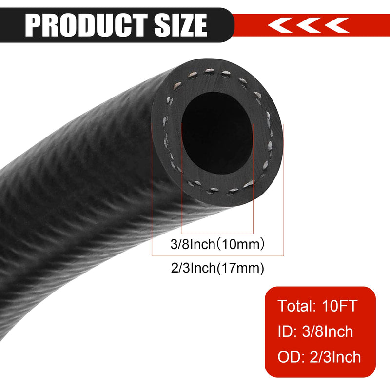 3/8 Inch (10mm) ID Fuel Line Hose 10FT NBR Rubber Push Lock Hose High Pressure 300PSI for Automotive Fuel Systems Engines 3/8" ID 10Ft