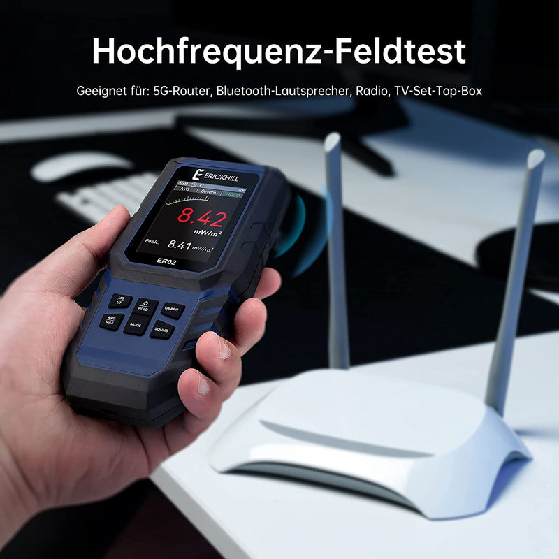 ERICKHILL EMF Meter ER-02, EF/MF/RF Test, Rechargeable Magnetic Field Meter, Digital/Graphics Dual Interface Radiation Detector, Digital LCD Screen, for Home, Office, Outdoor RF/MF/EF Meter Extended Version