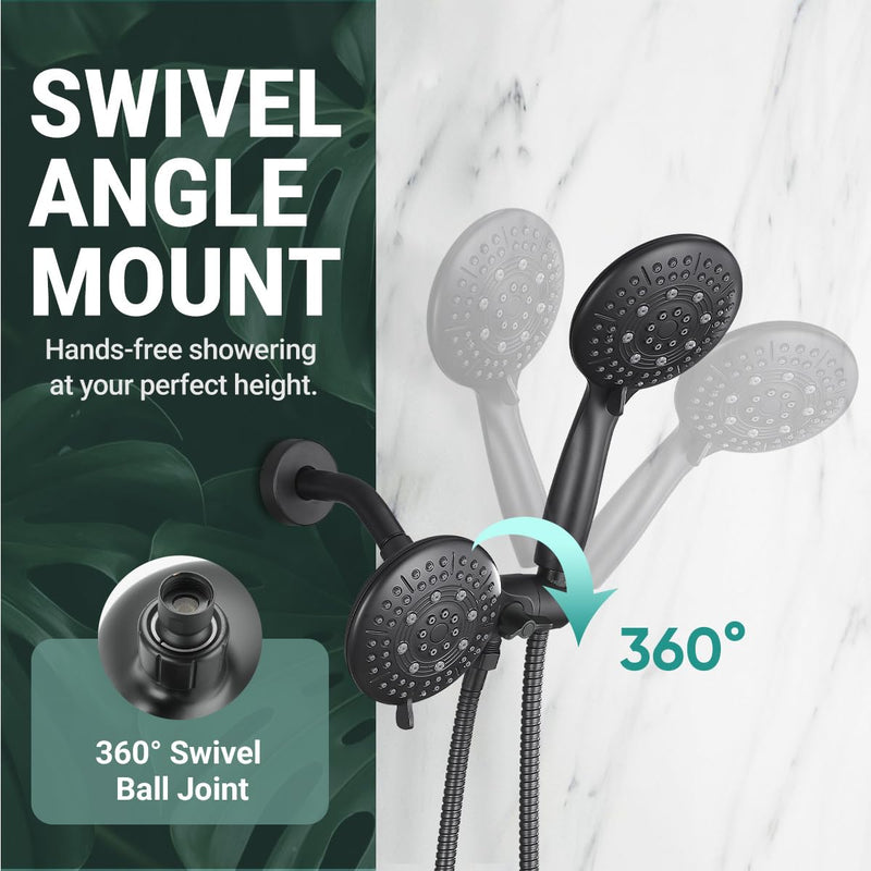 Cobbe Dual Shower Head Combo, 2-in-1 Water Saving System with 59-Inch Stainless Steel Hose, 1.8 GPM Rainfall and Handheld Spray, 3-Way Diverter with Anti-Swivel Lock Nut, Matte Black