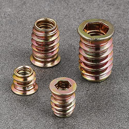 Wensilon 1/4"-25 200Pcs Threaded Insert for Wood Hex Drive Wood Inserts Furniture Nuts