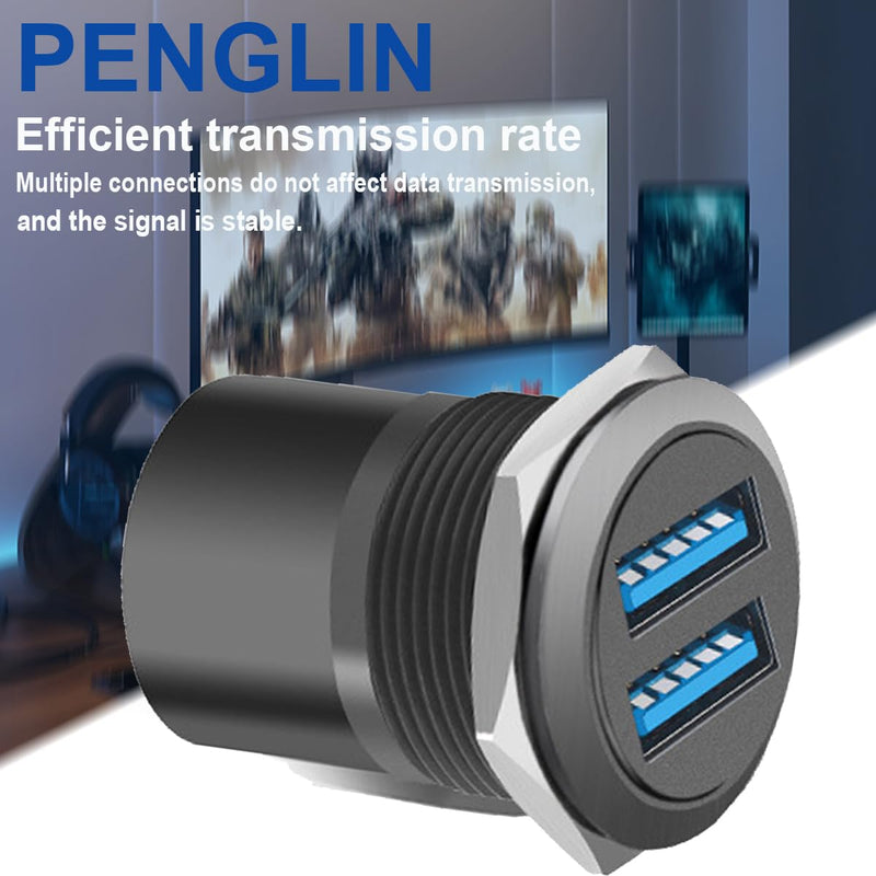 PENGLIN 5PCS Dual USB 3.0 Adapter, USB Panel Mount Bulkhead Connector, Support High-Speed Data Transfer and Charging,Compatible with Car,PC,TV,Laptop,Phone 5PCS(USB3.0)