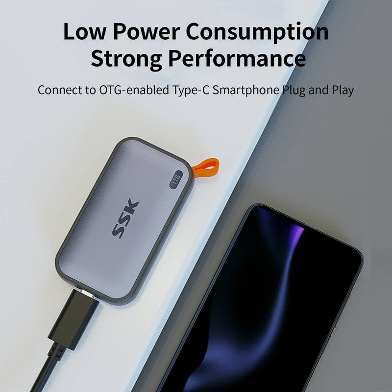 SSK Portable SSD 1TB External Solid State Drives, up to 1050MB/s USB C SSD External Hard Drive USB 3.2 Gen2 for iPhone 15/Pro, Windows, Mac, Android Phones and Tablets 1 TB