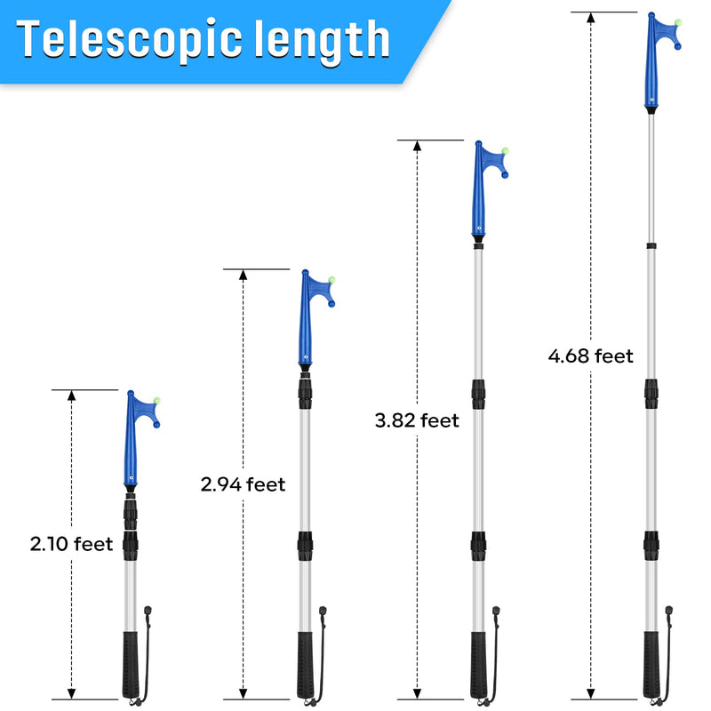 SANLIKE Telescopic Boat Hook for Docking, Extendable Marine Docking Pole with Luminous Design, Rust-Resistant Aluminum, Non-Slip Handle, Lightweight Boat Accessories for Kayak Fishing Pontoon silver