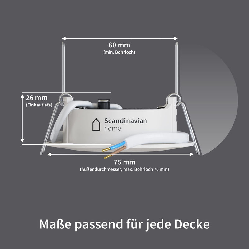 Scandinavian home Set of 6 LED Recessed Spotlights 230 V 4.5 W Warm White 60 mm - 70 mm I Suitable for Bathroom I CRI 90 500 lm 3000 K 68 mm I Matte White with Frosted Glass I LED Spot Recessed Nn Series
