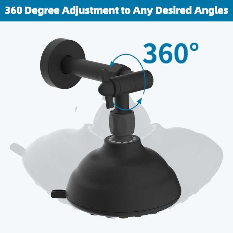 Hibbent All Metal Shower Head Elbow Adapter, 360 ° Adjustable Swivel Brass Shower Head Adapter, Stainless Steel Shower Arm Extension for Fixed and Rain Showerhead, Wall Mounted, Matte Black