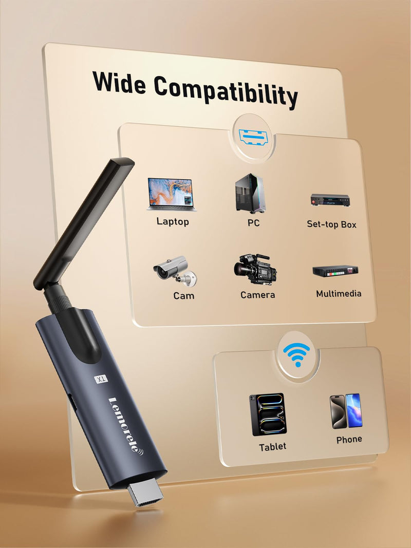Lemorele Wireless HDMI Transmitter Newly Upgraded, Standalone HDMI Transmitter Paired with APP TuTuPlay, 656ft 1080P HD for Stream Video and Audio from Camera/Camcorder/TV-Box/PC to Phone/Tablet