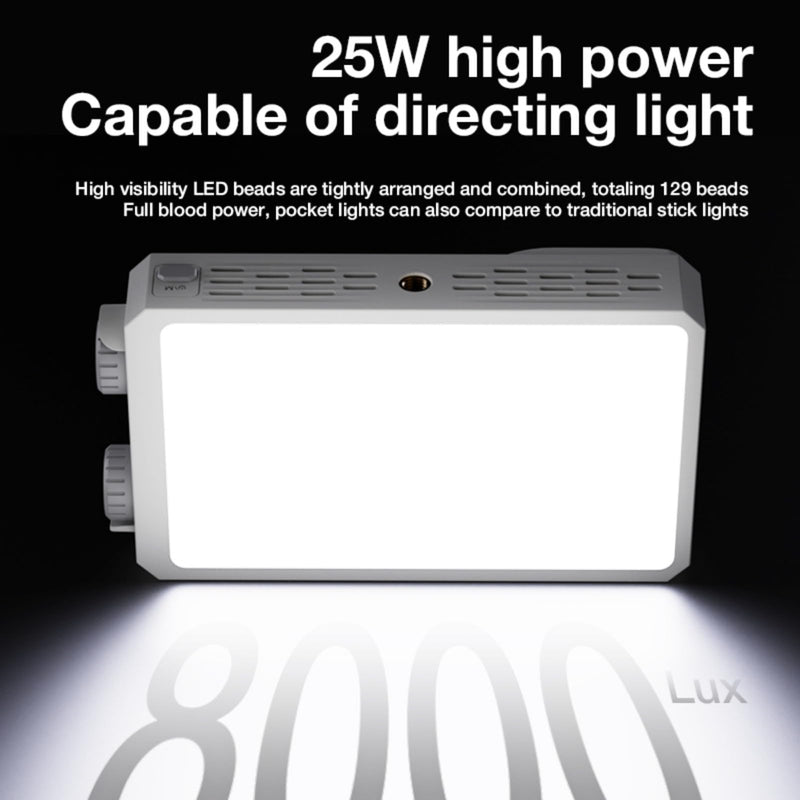 RGB Video Light, 25W Portable LED Camera Light, CRI 95+ 2500K~9000K 8000 Lumens RGB Pocket-Sized Mini Portable Light, Temperature Control Built-in Rechargeable Battery PD Charging (White) white