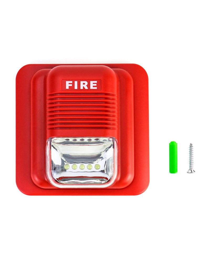 QWORK Fire Alarm, 12 / 24V DC Wired Sound and Light Fire Alarm Warning Strobe Siren Horn, Sound Alarm Security System Sensor 1 Pack