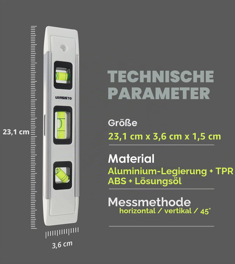 URASISTO 9 Inch Magnetic Box Level Torpedo Level with 45°/90°/180° Bubbles, Small Measuring Tool 1 pack