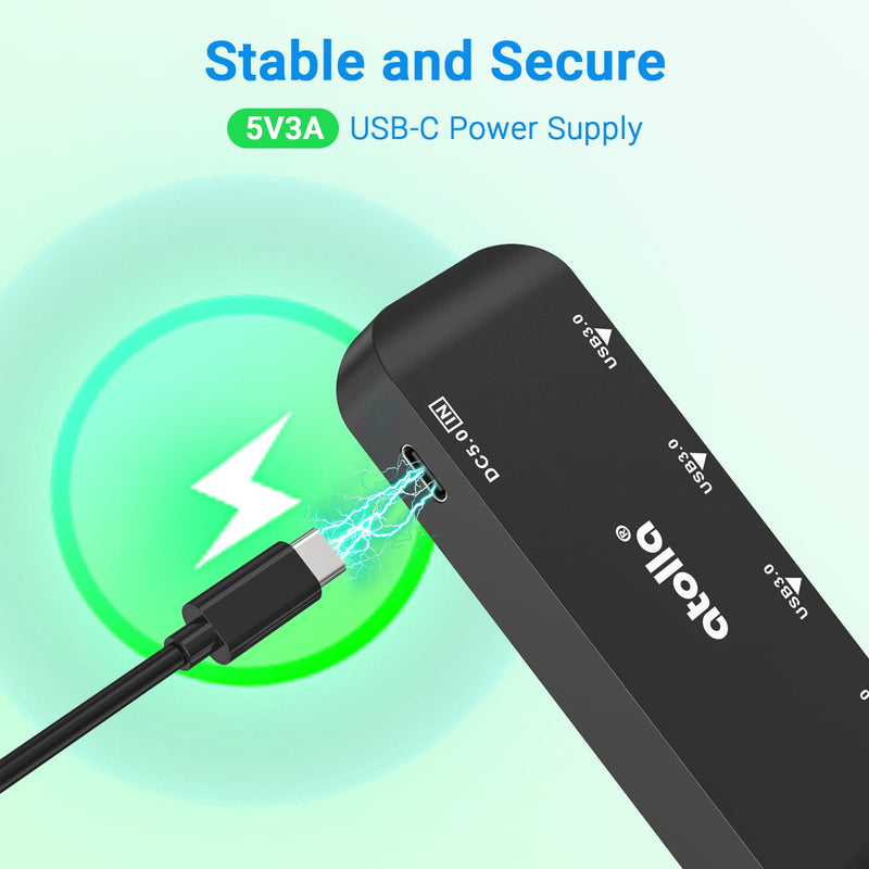USB Hub, 4-Port USB 3.0 Hub with 2ft Cable, Ultra-Slim Data Expander - Compatible with Windows, Mac, Linux Laptops & PCs