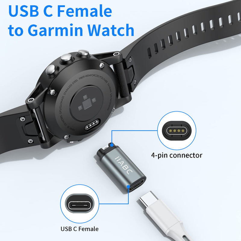 Garmin Watch Charging Adapter, Type C Charger Adapter 2Pack Compatible with Garmin Fenix 7 7S 7X 6 6S 6X 5 5S 5X Plus Pro, Forerunner 955 965 745 935 945 45 45S 245, Approach S60 X10 and More