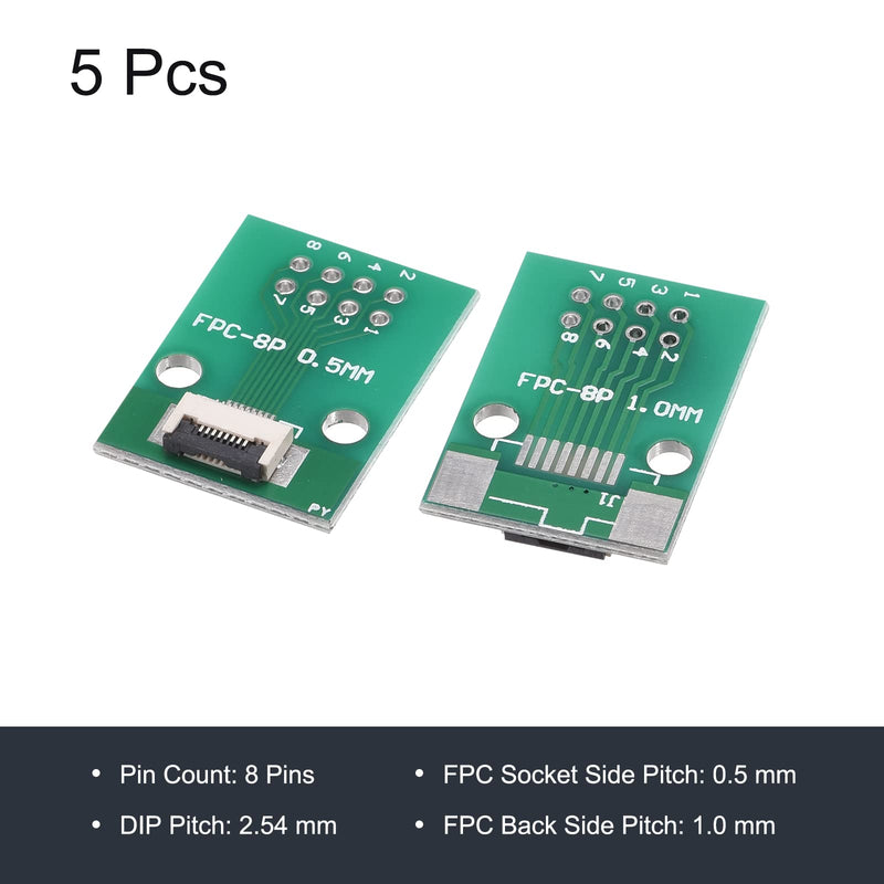 sourcing map FPC Converter 8P 0.5 mm to Female 1 mm Back, Pack of 5 | FFC PCB Breadboard to DIP 2.54mm for LCD 3D Printer DVD TV Laptop Audio