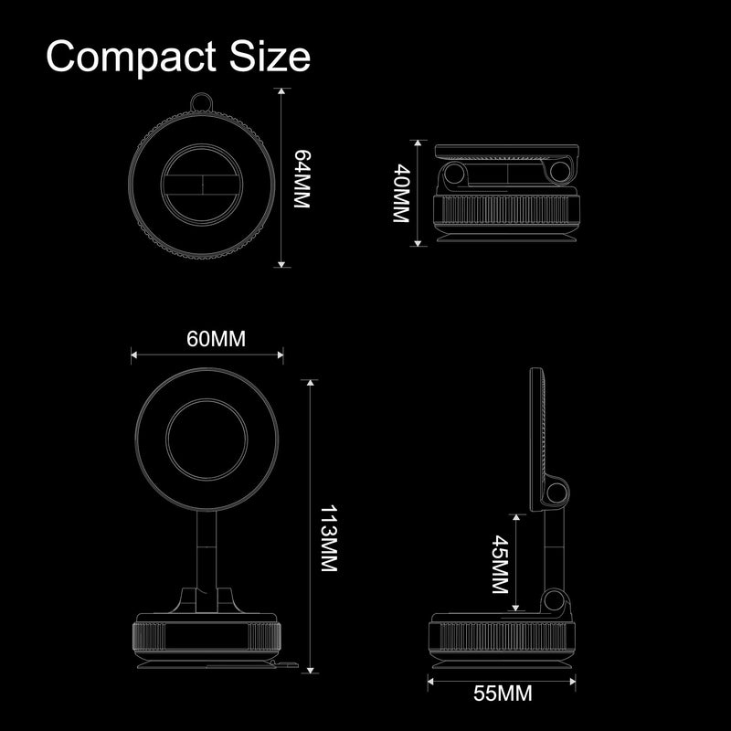 Magnetic Phone Holder for Car,Vacuum Suction Cup Phone Mount,Magsafe Car Mount for iPhone, No Need Charge,Folding Holder for iPhone and Android Black