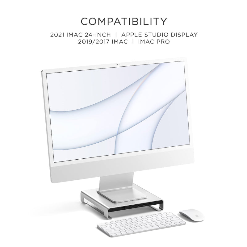 Satechi Type-C Aluminum Monitor Stand Hub with USB-C Data, USB 3.0, Micro/SD Card Slots & 3.5mm Headphone Jack - for Apple Studio Display, iMac M1, iMac, iMac Pro (Silver) Silver