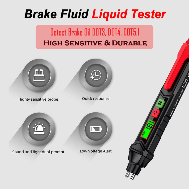 Brake Fluid Liquid Tester, Automotive Brake Fluid Content Detector, Vehicle Brake Diagnostic Testing Tool, Hydraulic Fluid Liquid Tester Pen Oil Moisture Tester Analyzer Meter for DOT3 DOT4 DOT5.1