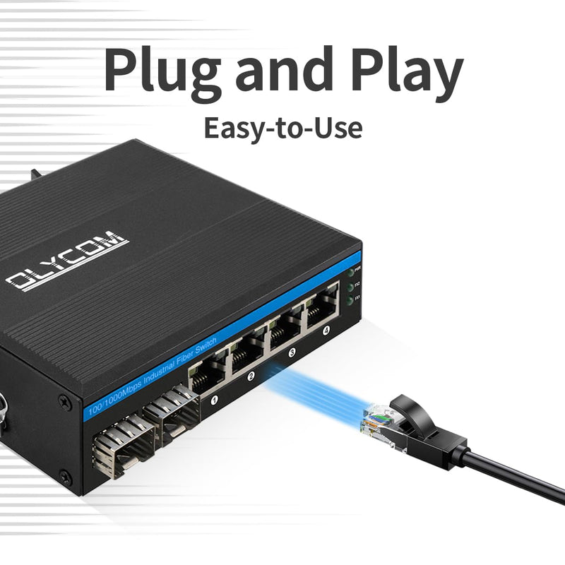 6-Port Hardened Industrial Gigabit PoE+ DIN-Rail Fiber Network Switch 4 x Gigabit PoE+ Ports 2 x 1.25G SFP Fiber Ports 120W for Outdoor Use 4 Gigabit POE(30W)
