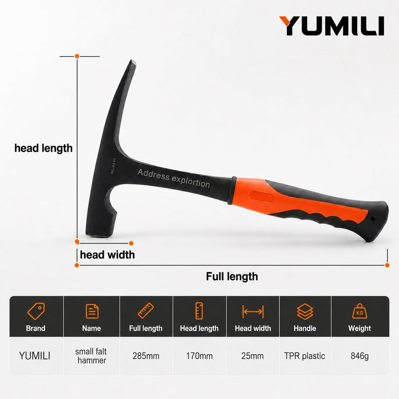 Geological Chisel Hammer 850g, Professional Geological Hammer Flat Head Rock Pickaxe Outdoor Geology Mineral Exploration Tool Length 285 mm