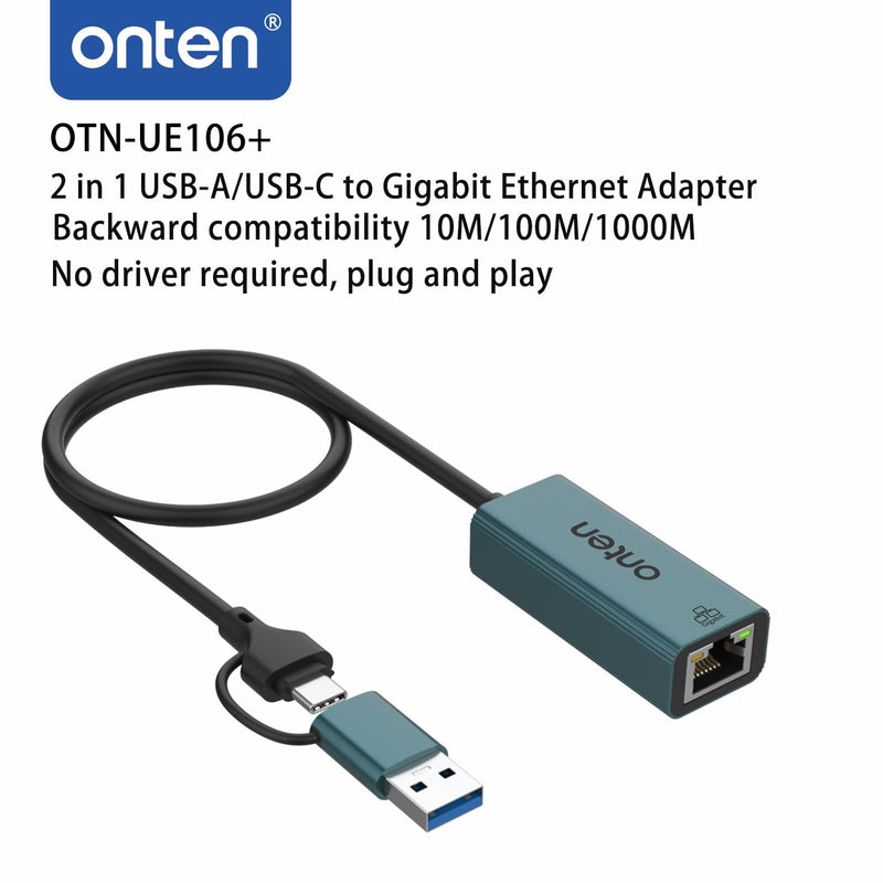 Onten USB-A and USB-C to Ethernet Adapter,Driver Free RJ45 to USB C or USB A, Gigabit Ethernet LAN Network Adapter for Windows,Mac OS, iOS and More