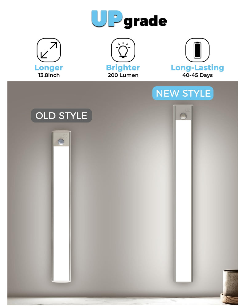 ASOKO Under Cabinet Lights Motion Sensor, 2800mAh Battery Operated Closet Light Rechargeable Under Counter Lights for Kitchen Under Cabinet Lighting Wireless (White,3 Pack-13.8inch) Silver-White Light 3 Packs-13.8inch