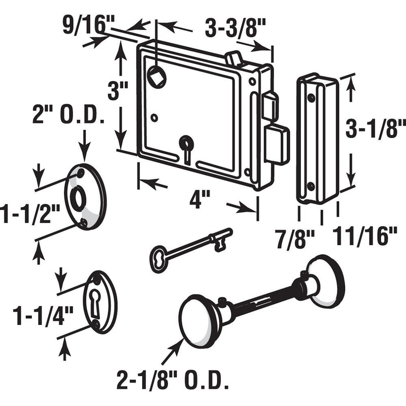 Prime-Line E 2478 Horizontal Trim Lock Set, 3-3/8 In. Backset, Black Housing w/Brass Plated Knobs (1 Set) 3-3/8 in.