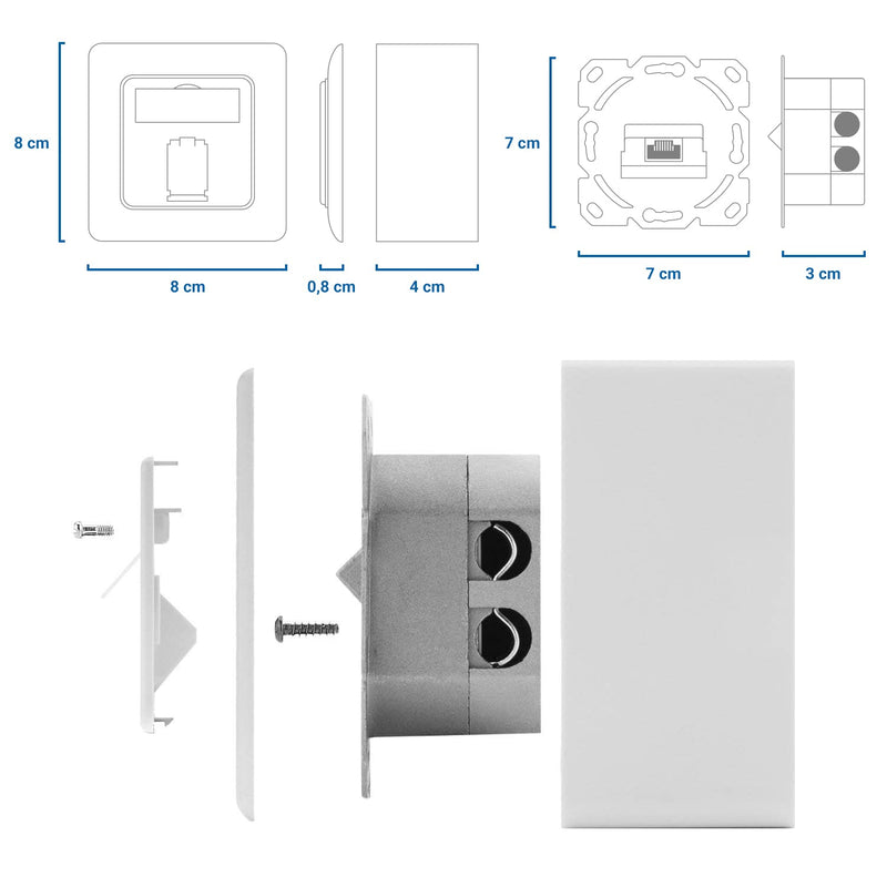 deleyCON CAT 6a Universal Network socket - 2x RJ45 Port - screened - Mounted/Flush - 10 Gigabit Ethernet Network - EIA/TIA 568A&B - White/Plain white | Universal, shielded, surface-mounted or flush-mounted, 10 Gigabit Ethernet network, EIA/TIA 568A&B