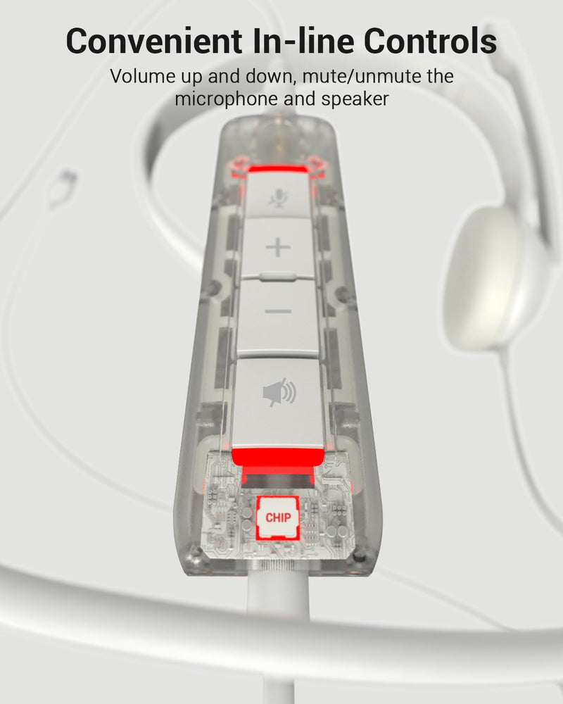 HW02 USB Headset with Microphone Noise Cancelling &in-line Control, Super Light, Ultra Comfort Computer Headset for Laptop pc, On-Ear Wired Office Call Center Headset for Boom Skype Webinars（White） White 3.5+USB