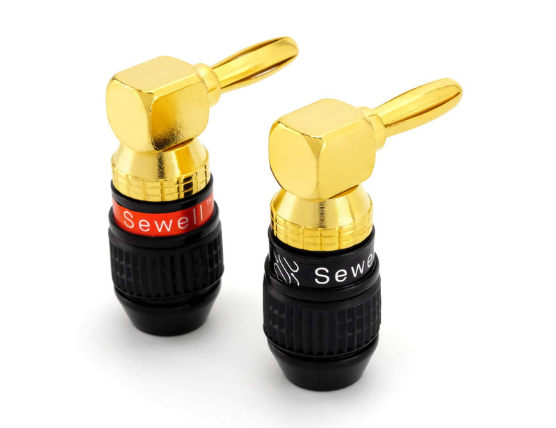 Sewell Deadbolt Right-Angle Banana Plugs, 6 Pairs Quick Connect Gold Plated Speaker Plugs 90 Degree Deadbolt Right Angle