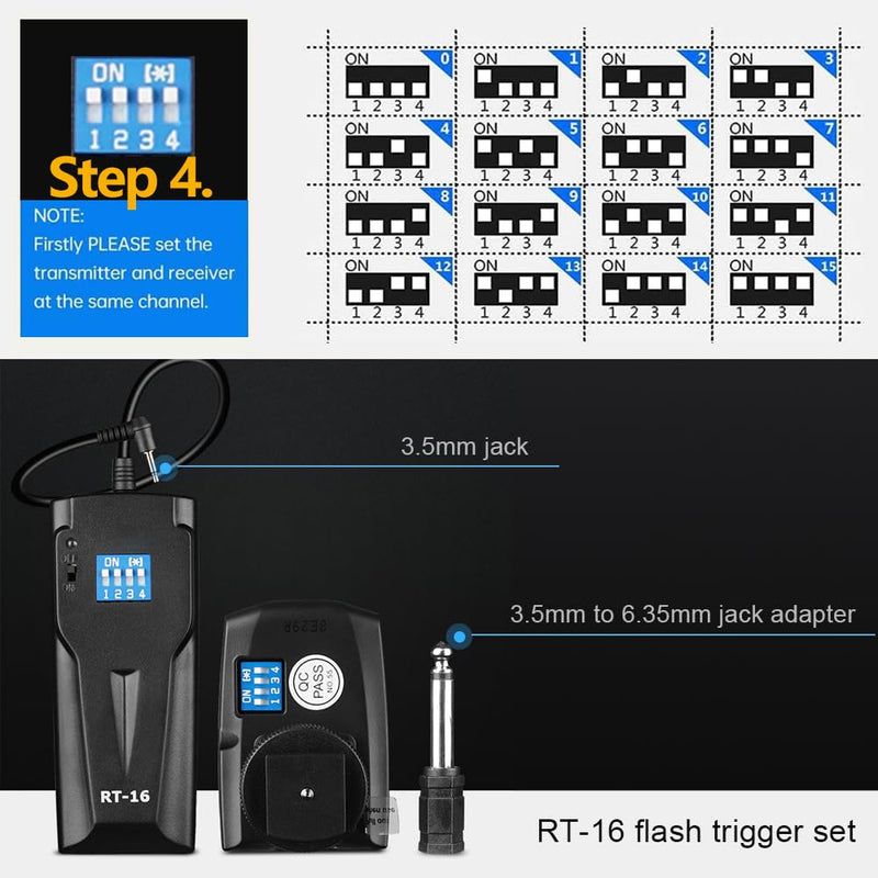 GODOX RT-16 Wireless Flash Trigger Set for Monolight Studio Strobe Flash, Basic Universal 433MHz 16 Channels 1 Transmitter 1 Receiver, Compatible with Canon Nikon Sony Fujifilm Olympus Pentax Camera RT-16 kit