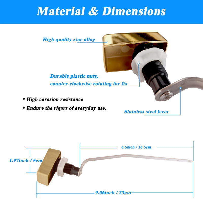 Toilet Flush Handle Replacement, Side Mount Toilet Tank Lever Compatible with Kohler 85114-CP Trip Lever Kit, Polished Golden 6.5inch Trip Lever