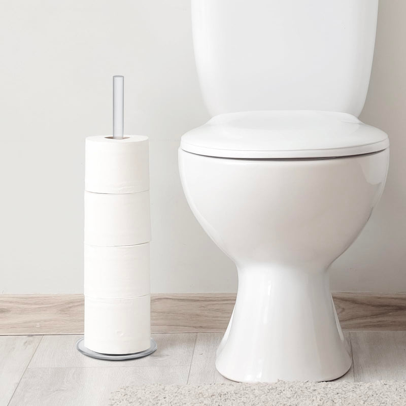 MyGift Freestanding Toilet Paper Holder Stand - Bathroom Toilet Paper Storage with Floor Standing Roll Dispenser Clear
