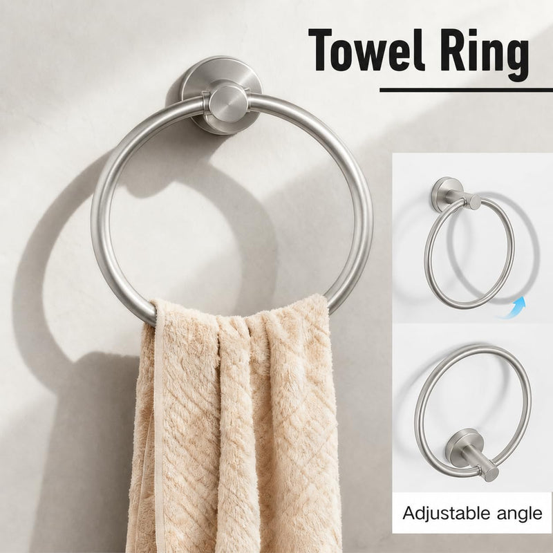 Silver 5 Pieces Bathroom Hardware Set, 16 Inch Bathroom Towel Holder, Wall-Mounted Towel Bar, Towel Racks for Bathroom, Robe Towel Hooks, Toilet Paper Holder Silver