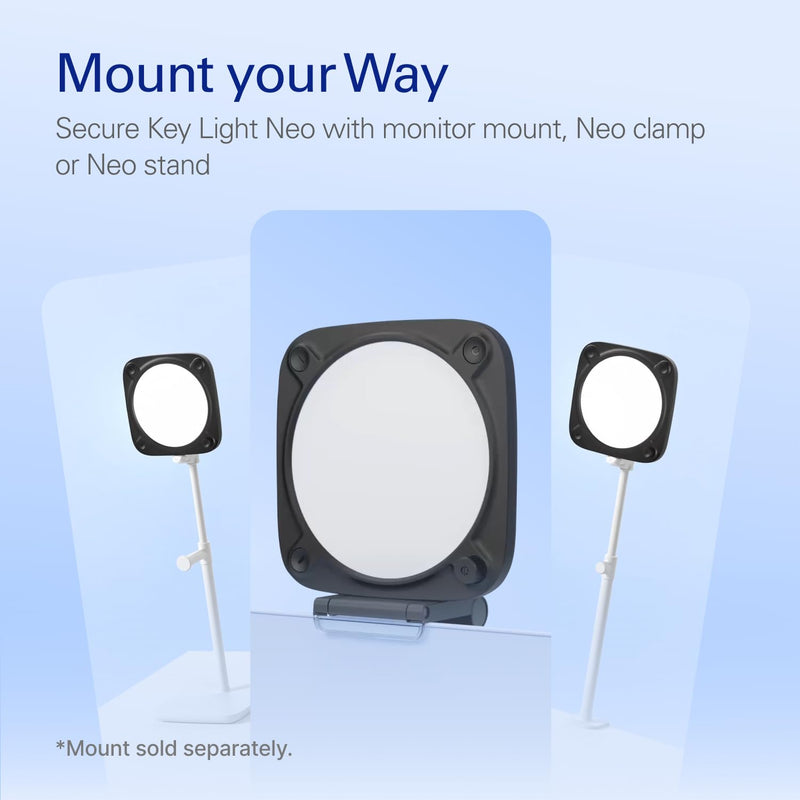 Elgato Key Light Neo (Black) – Professional Video Call Light, No Glare, Adjustable Monitor Mount, Manual or Wi-Fi Control, Office/Streaming, Teams/Zoom/Slack/Twitch/YouTube – Laptop, PC, Mac Black