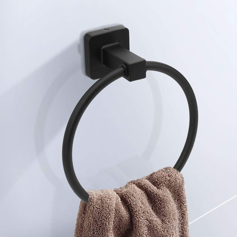Matte Black Bathroom Hardware Set 4 Pieces,Towel Bar Set Includes 17In Hand Towel Bar, Towel Ring, Robe Towel Hooks,Toilet Paper Holder, Bathroom Towel Rack Set Matte Black