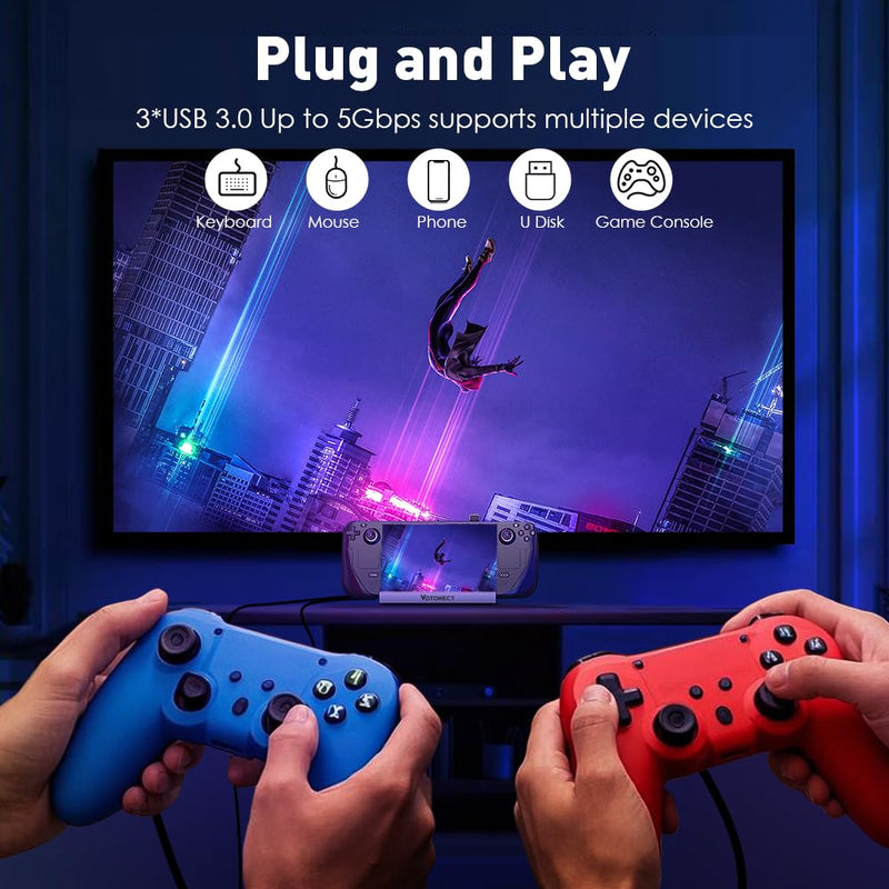 Steam Deck Docking Station Compatible with Steam Deck/ROG Ally/Legion Go (Excluding Rog Ally X) 6-in-1 USB-C Hub with HDMI 4K@60Hz, 1Gbps Ethernet, 3 USB3.0 100W PD Fast Charging