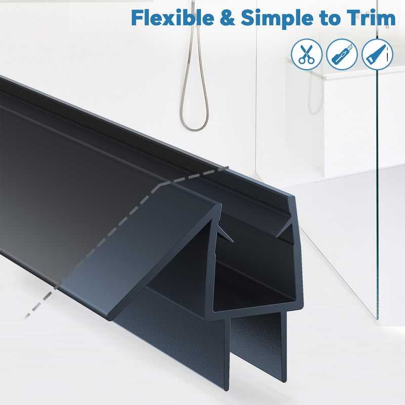 Shower Door Bottom Seal Strip, 2PCS Seal Strip, Clear PVC, 36" Length, Fits 12mm Thick Glass, Prevents Leaks, Easy Installation, No Adhesive Required (Black, 36in for 1/2"(12mm) Door) Black