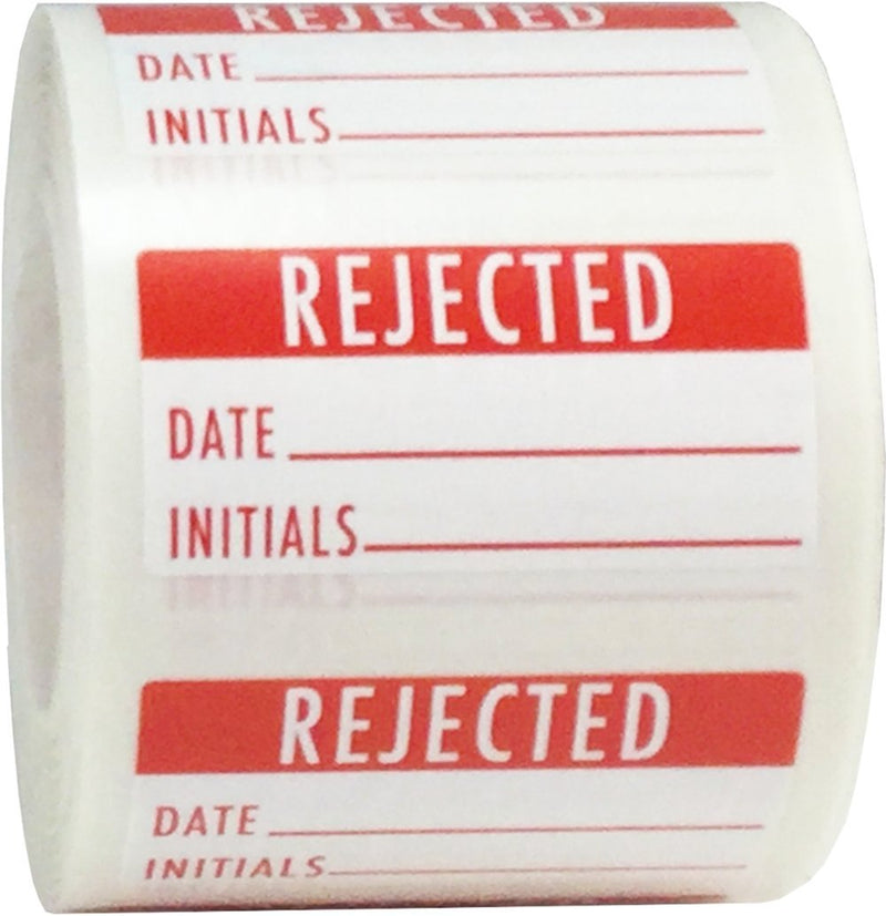 White and Red Rejected Labels, 3/4 x 1 1/2 Inch Adhesive Stickers, 500 Total Labels on a Roll with Write in Date and Initials for Quality Control – Made in the USA