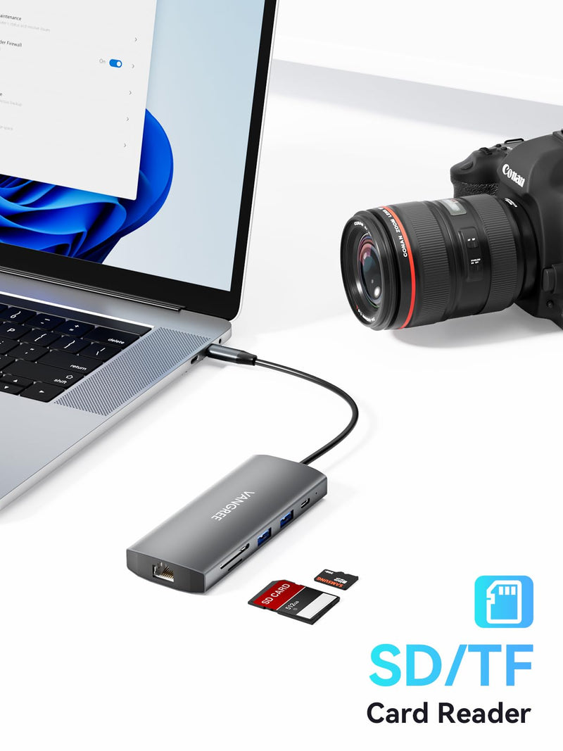 USB C Hub with Dual 4K@60Hz Displayports, 2 USB-A & 2 USBC 3.2 10Gbps Ports, 1Gbps Ethernet, 100W PD, SD/TF, USB C Splitter Docking Station for MacBook Pro/Air, iMac, iPad Pro, XPS, Thinkpad, Surface 10-in-1 (Dual USB C Display)
