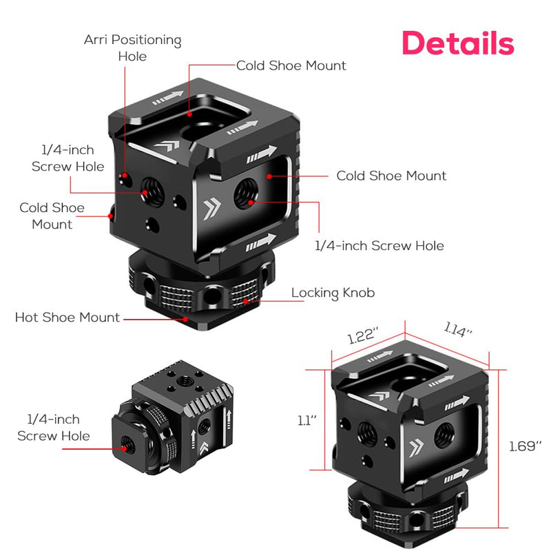 Triple Cold Shoe Mount Bracket, Camera Hot Shoe Mount Adapter with 1/4" Screw Holes for Flash Light Monitor Video Mic Compatible with Canon Nikon Camera Camcorder