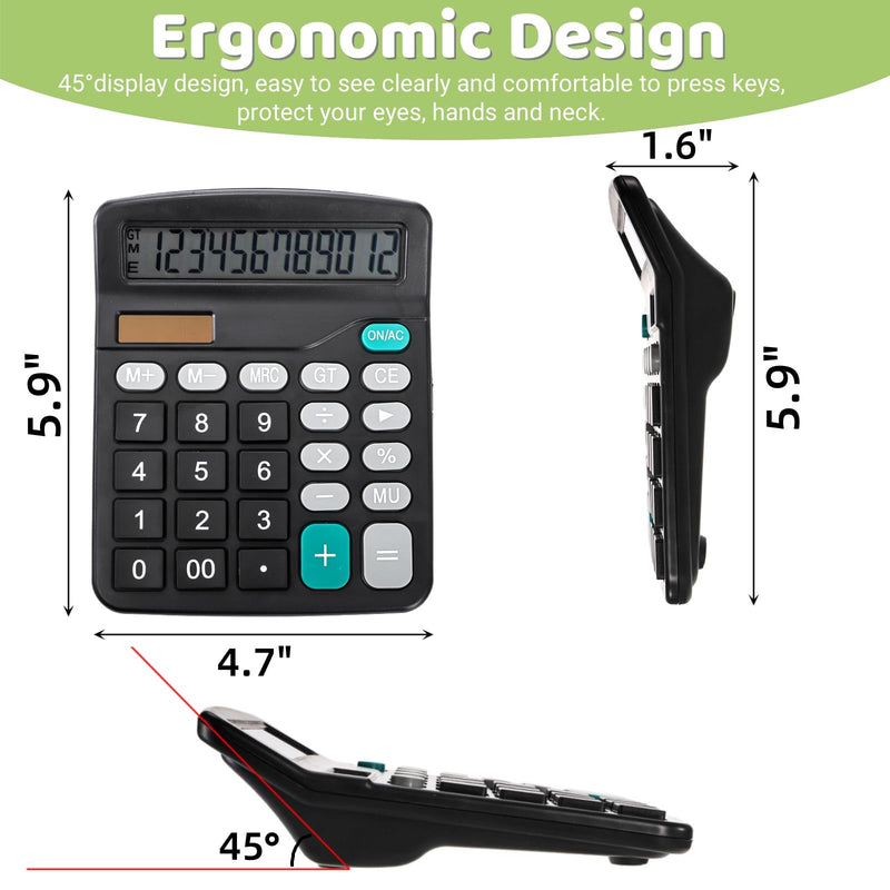 8 Pack Desktop Calculator 12 Digit, Solar Battery Basic Calculators, Dual Power Electronic Calculators with Large LCD Display, Sensitive Button Handheld Calculator for Office Home School, Black