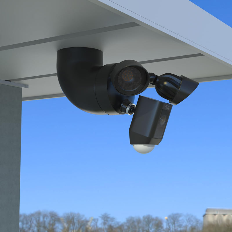 Outdoor Camera Eave Mount Bracket Compatible with R-ing Floodlight Cam Wired Pro/Plus, Blink Wired Floodlight and WYZE Floodlight v2,REOLINK Elite Floodlight WiFi Cameras (Black) Black