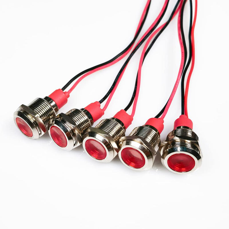 Formed 5pcs 12mm 230VAC LED Metal Indicator Light Waterproof Signal Lamp (Red) Red-230v