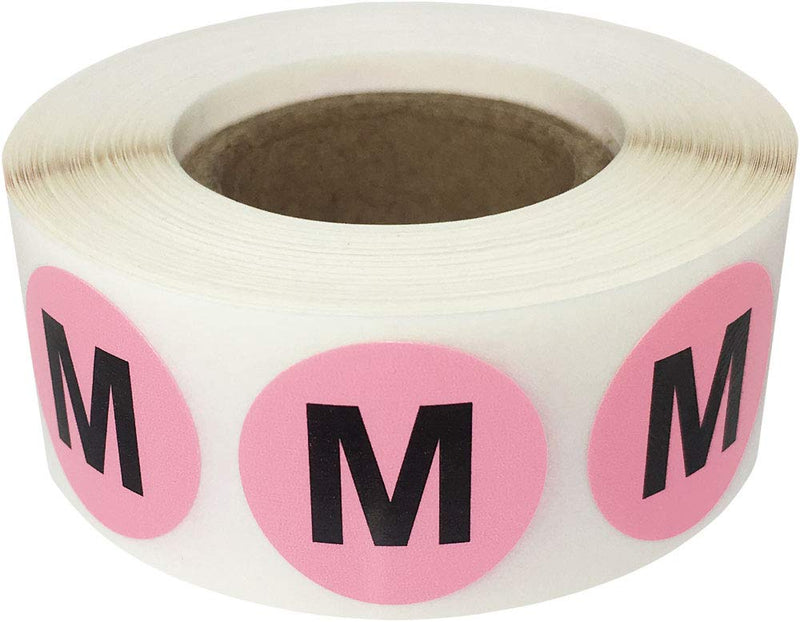 Pink Circle Medium M Clothing Size Stickers for Retail Apparel 0.75 Inch 500 Total Adhesive Labels