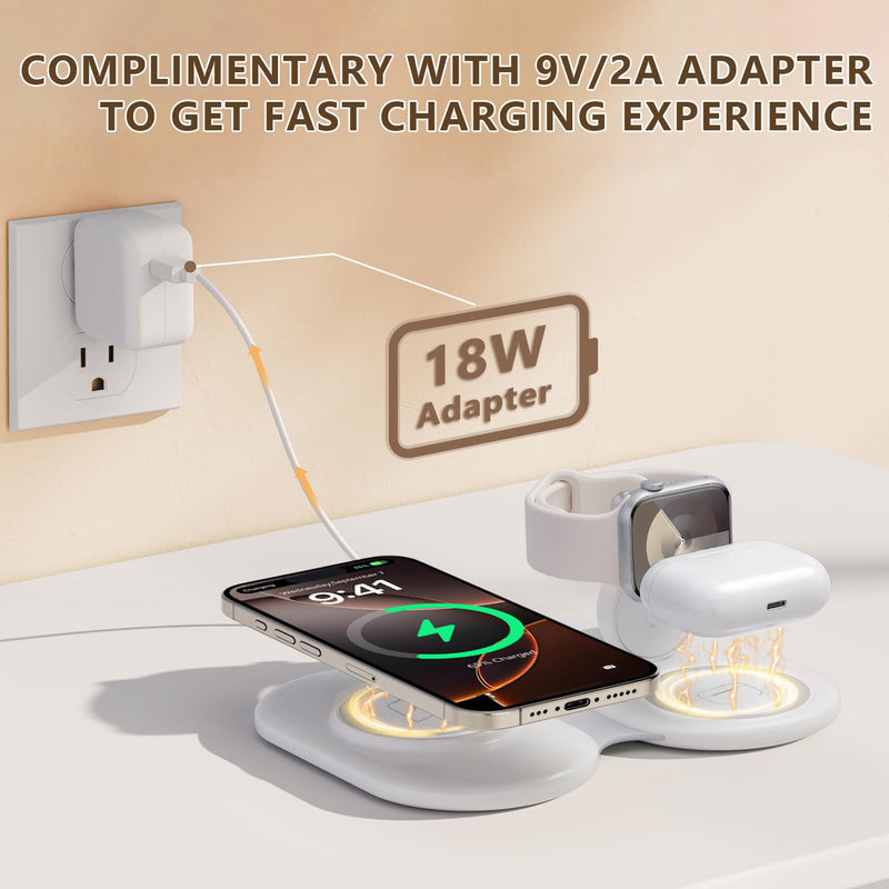 2025 Latest Magnetic Wireless Charger for iPhone: 3 in 1 Travel Charging Station for Apple Devices for iPhone 16 15 14 13 12 Pro Max Plus-Foldable Charging Pad for Apple Watch Series & Airpods 3 2 Pro white