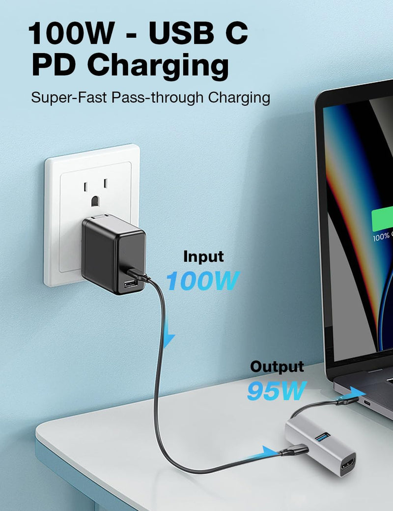 USB C Hub, 3 in 1 USB C to USB Hub with 1 HDTV, 1 USB 3.0, 1 PD 100W for MacBook Pro/Air, iPad Pro, Chromebook, XPS and More (Grey with HDTV) Grey 3 port with HDTV